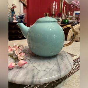 DAVIDsTEA Jolly TEAPOT Tiffany Blue w Gold Handle & Lid, Holiday 2018/NWT